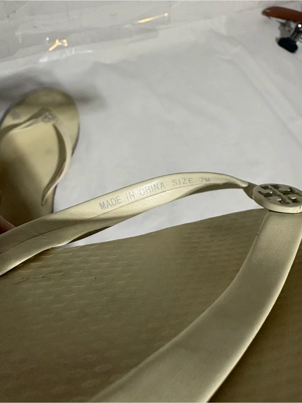 Tory Burch Cream Logo Thong Sandals